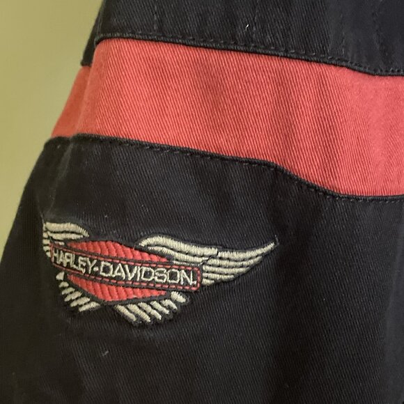 Harley Davidson Canvas Button Up Shirt Short Sleeves Vented Embroidered Sz M - Picture 3 of 12